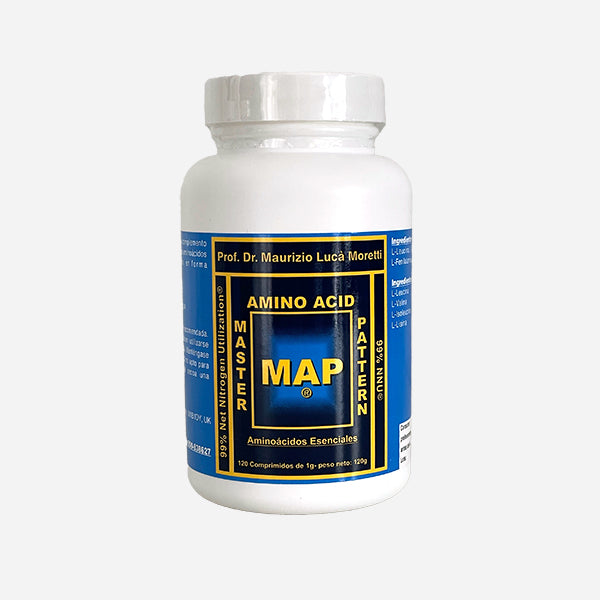 MAP Master Amino Acid Pattern® (120 tabletas) 99% Net Nitrogen Utilization® (NNU®) - Fórmula Original - Prof. Dr. Luca Moretti